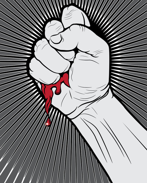 Bloody Clenched Fist on Abstract Background