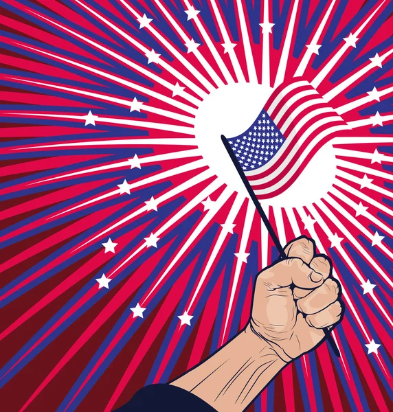자유 개념-미국 국기를 들고 가까운 주먹 — 스톡 벡터