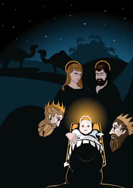 Kerststal met baby Jezus — Stockvector