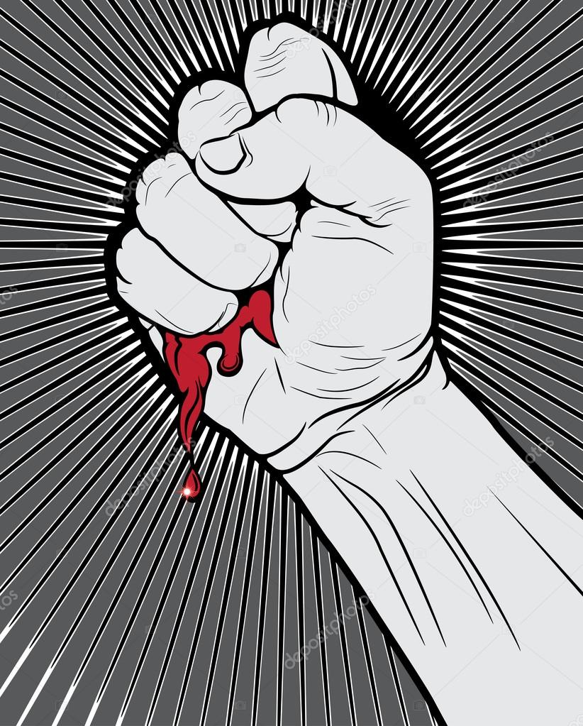 Bloody Clenched Fist on Abstract Background