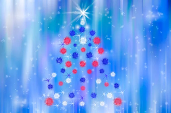 Φωτεινό Αφηρημένο Χριστουγεννιάτικο Δέντρο Ένα Πολύχρωμο Θολή Μπλε Λευκό Ροζ — Φωτογραφία Αρχείου