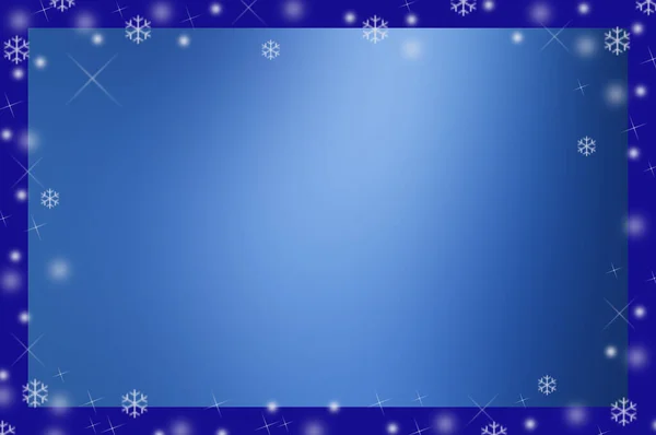 Açık mavi arkaplanda beyaz kar taneleri ve yıldızlı mavi çerçeveli Noel arkaplanı