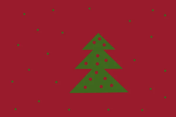 Abstrato Abeto Verde Natal Com Bolas Vermelhas Fundo Vermelho Com — Fotografia de Stock