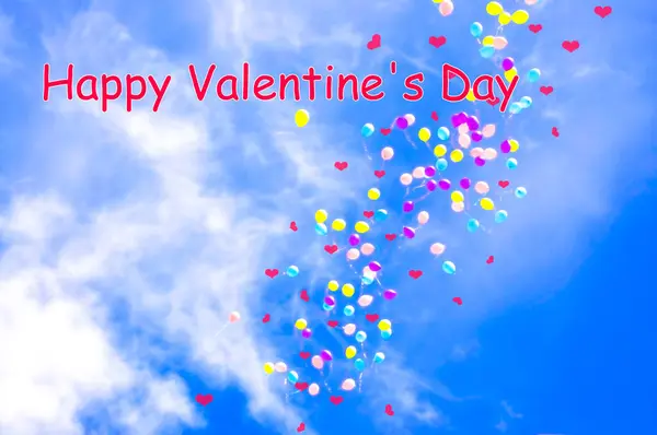 Día San Valentín Globos Coloridos Con Corazones Sobre Fondo Cielo —  Fotos de Stock