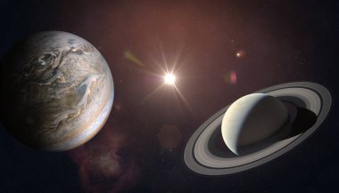 Great Conjunction: Jupiter and Saturn Meet on Solstice. Rare Jupiter-Saturn Meet. Elements of this image furnished by NASA.  clipart