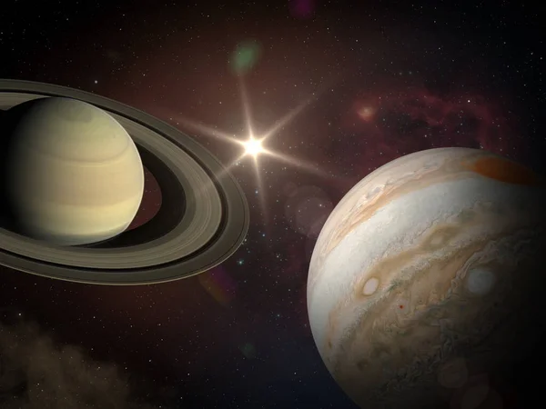 Große Konjunktion Jupiter Und Saturn Treffen Sich Zur Sonnenwende Seltenes Stockbild