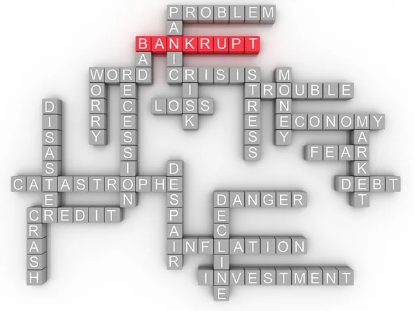 3d conceito de falência na nuvem tag palavra no fundo branco — Fotografia de Stock
