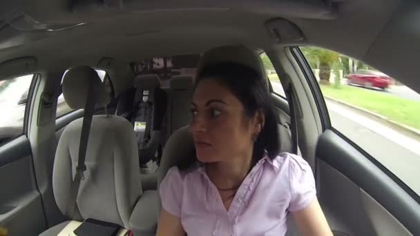 Displeased woman in the car — Stock Video