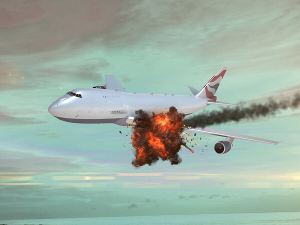 Airplane with an explotion in the sky