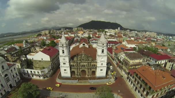 Aerial view of Panama Cathedral — Stock Video