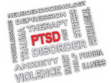 3d image PTSD - Posttraumatic Stress Disorder issues concept wor clipart