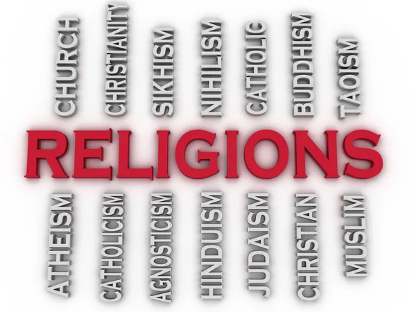 3d image Las principales religiones del mundo emiten concepto palabra nube Imágenes de stock libres de derechos