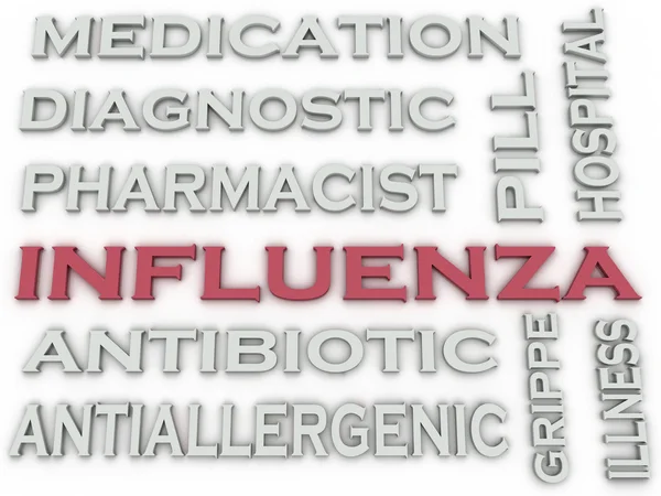 3D beeld Influenza kwesties concept word cloud achtergrond — Stockfoto