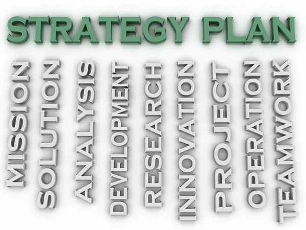 Imagem 3d Plano de estratégia questões conceito nuvem de palavras fundo — Fotografia de Stock