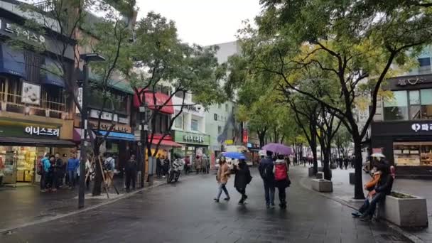 Seoul, Sydkorea-Nov 14: Insa-dong är ett traditionellt kulturdistrikt för att bevara utseendet på en traditionell Koreansk marknad i Seoul, Korea den 14 november 2015. — Stockvideo