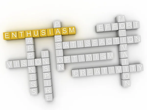 3D-bild entusiasm word cloud koncept — Stockfoto