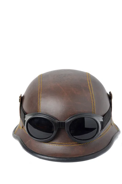 Stará hnědá kožená helma — Stock fotografie