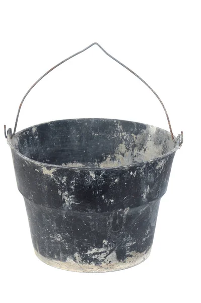 Black Cement Bucket Isolated White Background — Zdjęcie stockowe