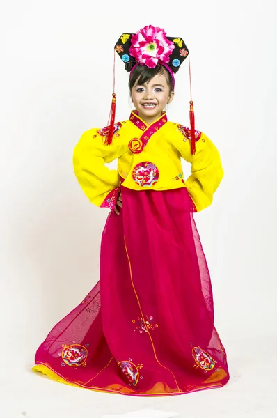 Asiático niña desgaste coreano tradicional vestidos —  Fotos de Stock