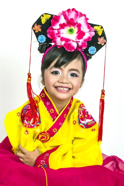 Asian little girl wear Korean traditional dresses — Stock Photo, Image
