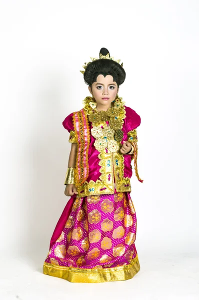Malá Asiatka opotřebení Bugisnese tradiční šaty — Stock fotografie