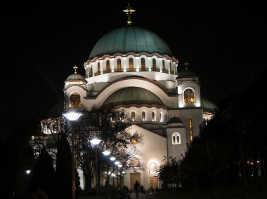 Belgrade, Sırbistan - 08 Kasım 2015: Katedrali, Saint Sava Belgrad geceleri