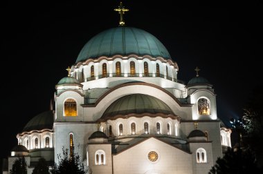 Belgrade, Sırbistan - 08 Kasım 2015: Katedrali, Saint Sava Belgrad geceleri