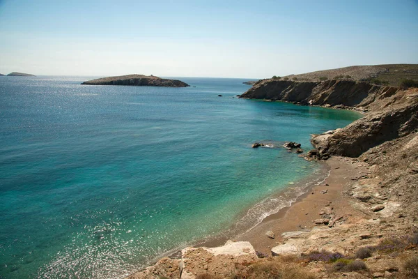 View Vincentzo Beach Karavostasis Town Folegandros Island Greece — Stock Photo, Image