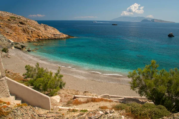 Vista Sobre Vardia Beach Karavostasis Town Folegandros Island Greece — Fotografia de Stock