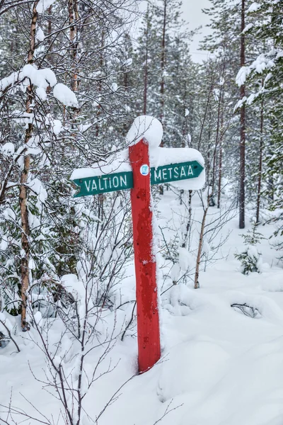 Träskylt i skogen — Stockfoto