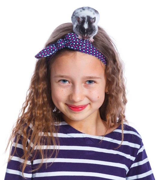 Cute girl holding a hamster — Stock Photo, Image