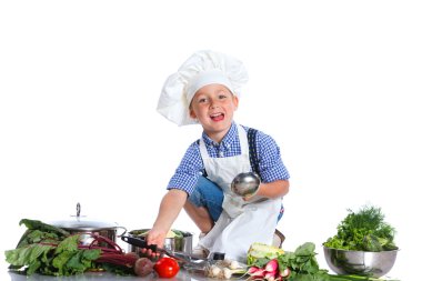 Şefler şapkalı çocuk kitchener