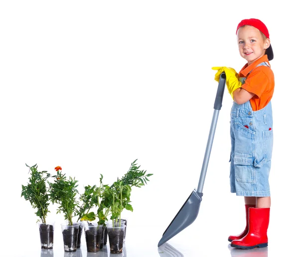 Cute boy gardener — Stock Photo, Image