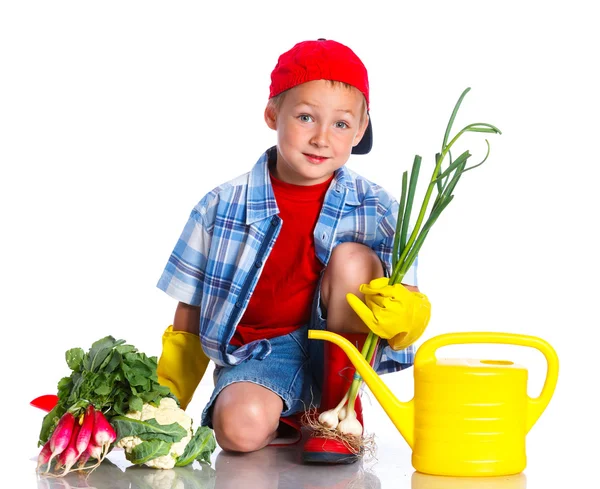 Χαριτωμένο αγόρι κηπουρός — Φωτογραφία Αρχείου