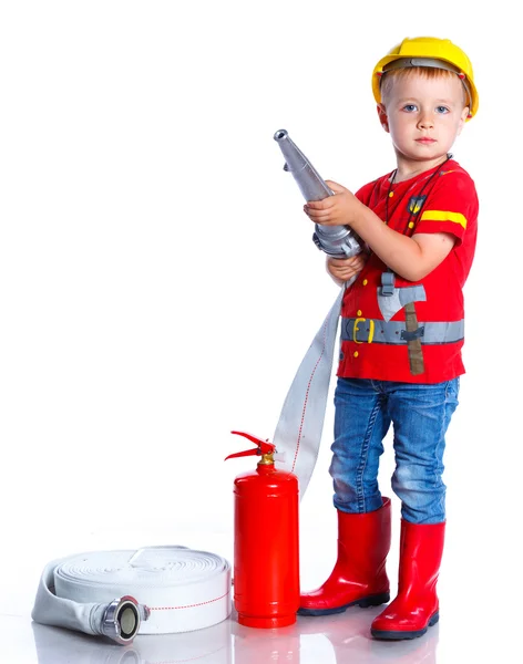 Schattig peuter brandweerman — Stockfoto