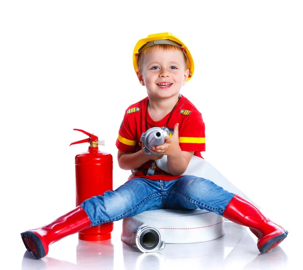 Schattig peuter brandweerman — Stockfoto