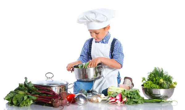 Boy kitchener in chefs hat — Stock Photo, Image