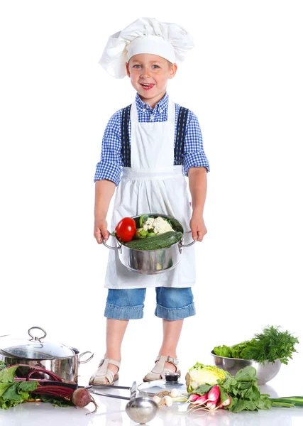 Boy kitchener in chefs hat — Stock Photo, Image