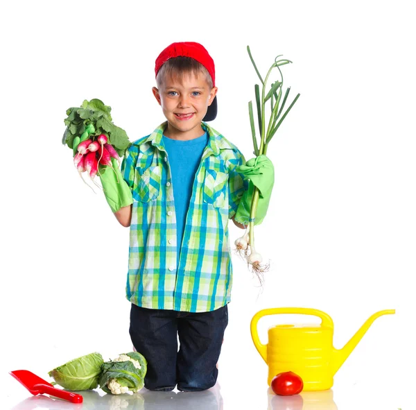 Cute boy gardener — Stock Photo, Image