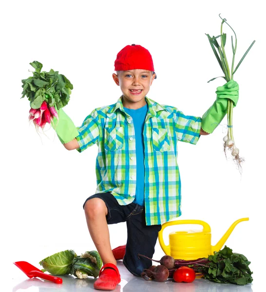 Cute boy gardener — Stock Photo, Image