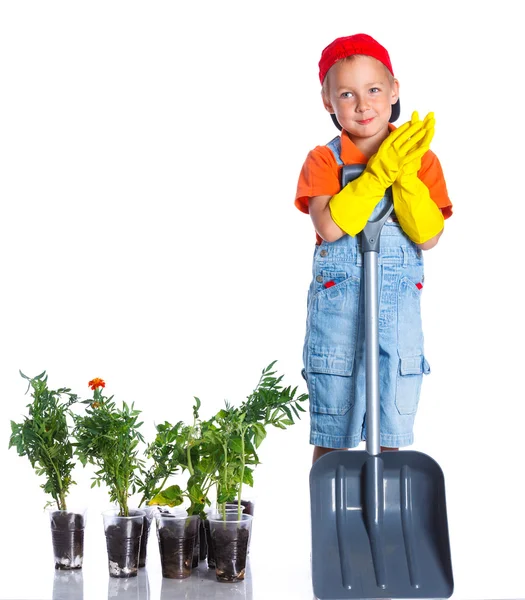 Leuke jongen tuinman — Stockfoto