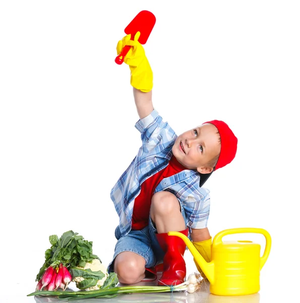 Cute boy gardener — Stock Photo, Image