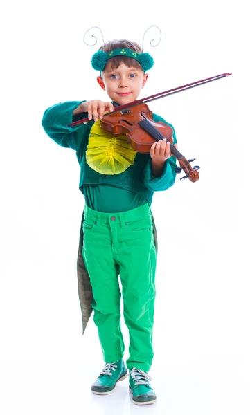 Boy in a suit of grasshopper — Stock Photo, Image