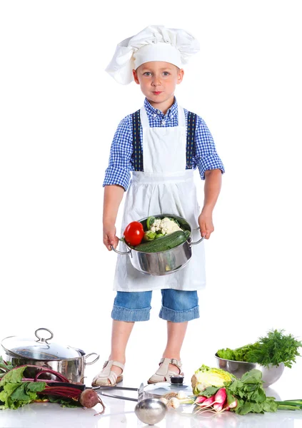 Boy kitchener in chefs hat — Stock Photo, Image