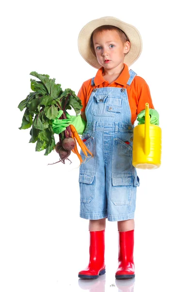 Söt pojke trädgårdsmästare — Stockfoto
