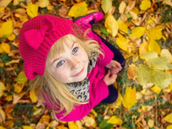 Dziewczyna zabawy w parku jesień Zdjęcie Stockowe