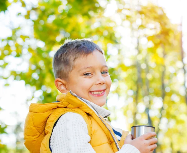 Schattige jongen met najaar bladeren — Stockfoto