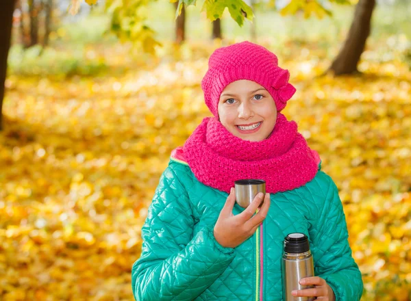 Cute girl with autumn leaves — Stock Photo, Image