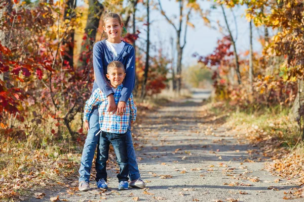 Aranyos gyerekek őszi parkban — Stock Fotó