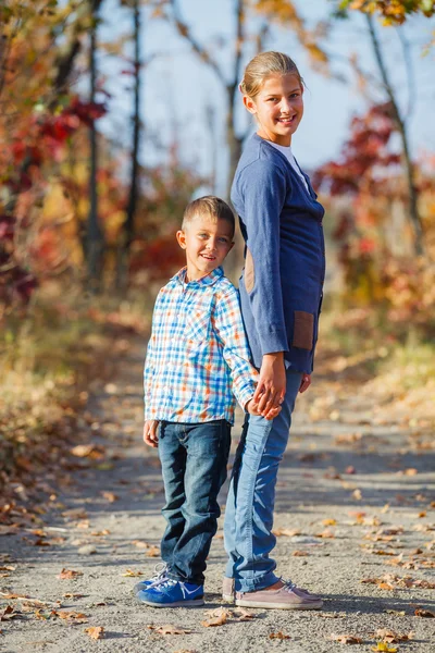 Bambini carini nel parco autunnale — Foto Stock